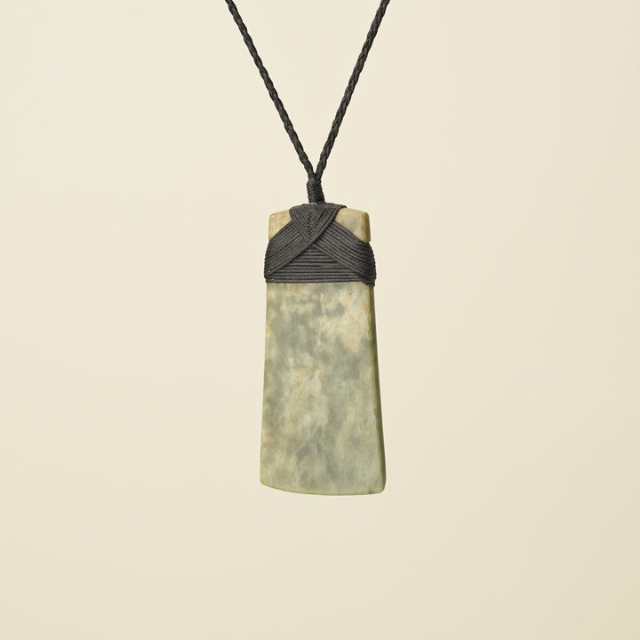 Toki Raukaraka Pounamu Extra Large Pendant, Black Binding