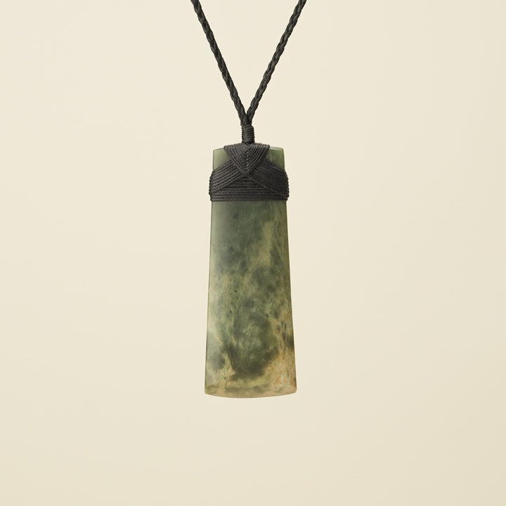 Toki Raukaraka Pounamu Large Pendant, Black Binding