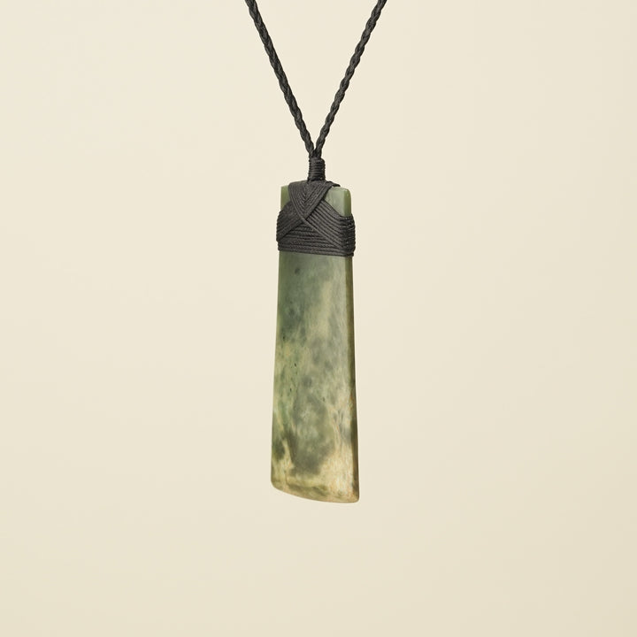 Toki Raukaraka Pounamu Large Pendant, Black Binding