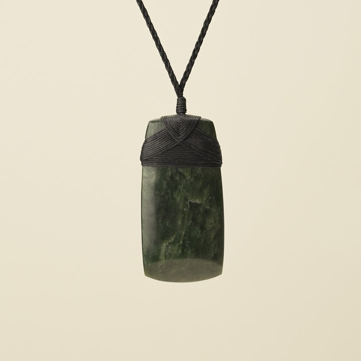 Toki Kawakawa Pounamu Large Pendant, Black Binding