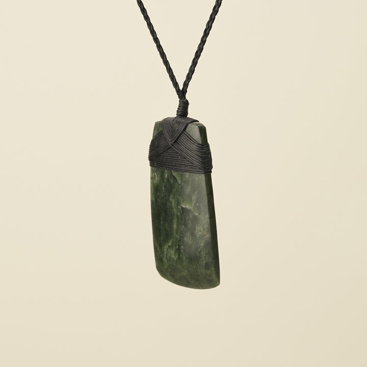 Toki Kawakawa Pounamu Large Pendant, Black Binding