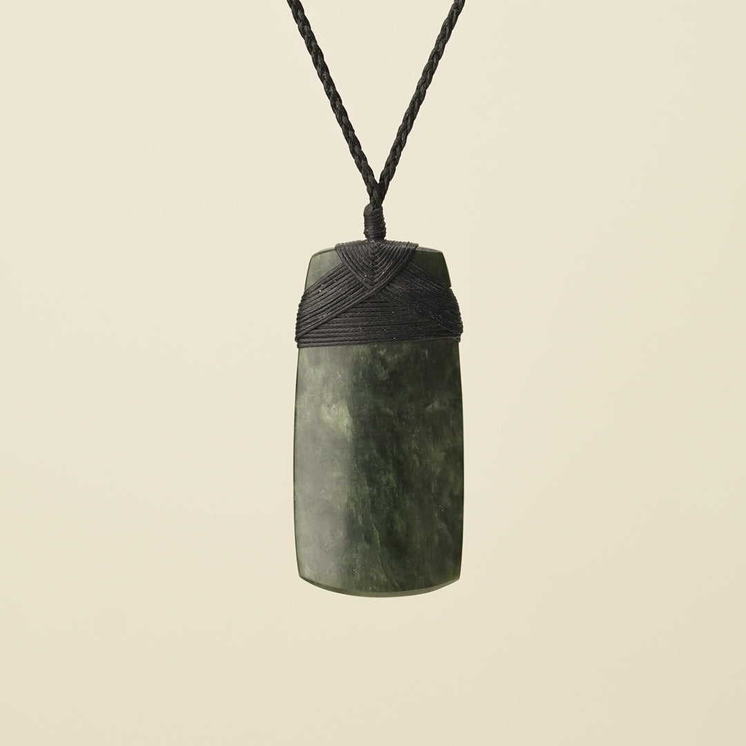 Toki Kawakawa Pounamu Large Pendant, Black Binding