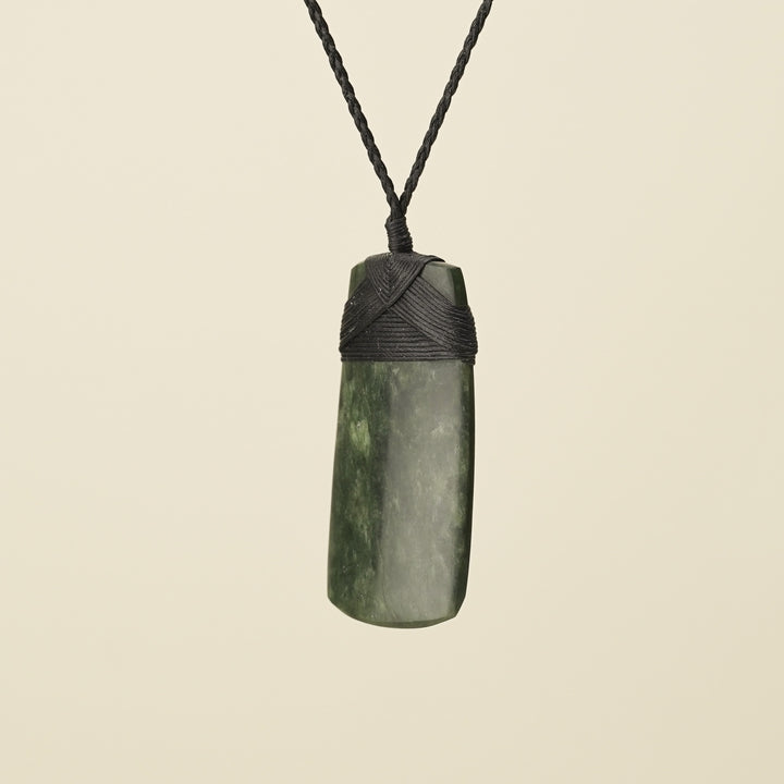 Toki Kawakawa Pounamu Large Pendant, Black Binding