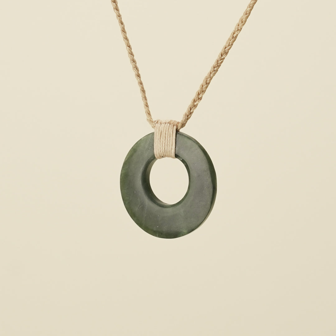 Porowhita Circle of Life Kawakawa Pounamu Small, Tan Binding