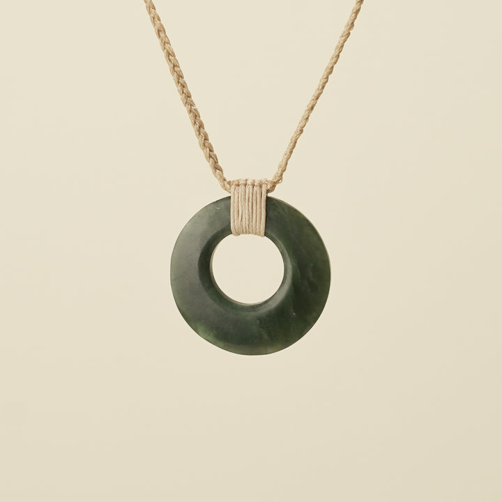 Porowhita Circle of Life Kawakawa Pounamu Small, Tan Binding