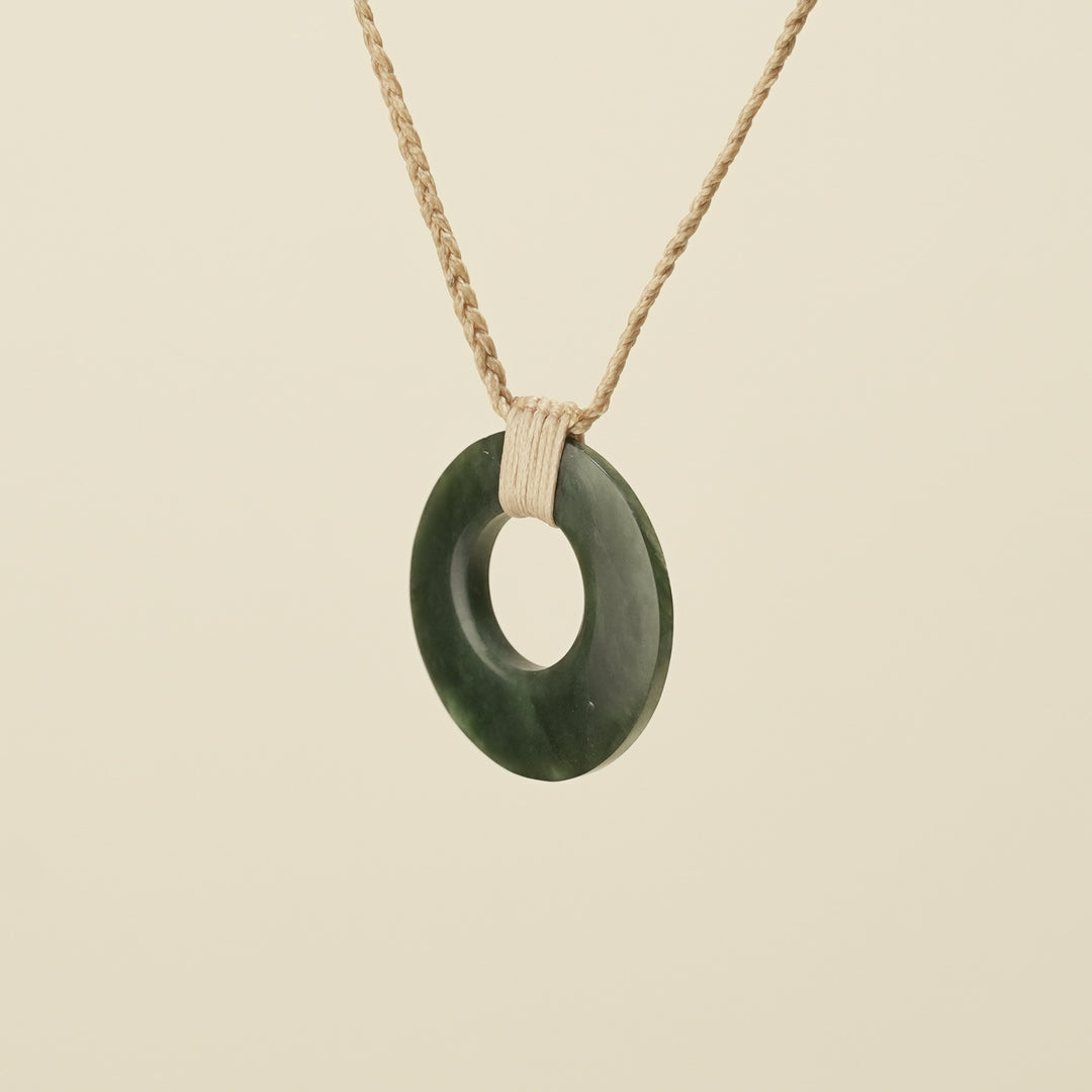 Porowhita Circle of Life Kawakawa Pounamu Small, Tan Binding