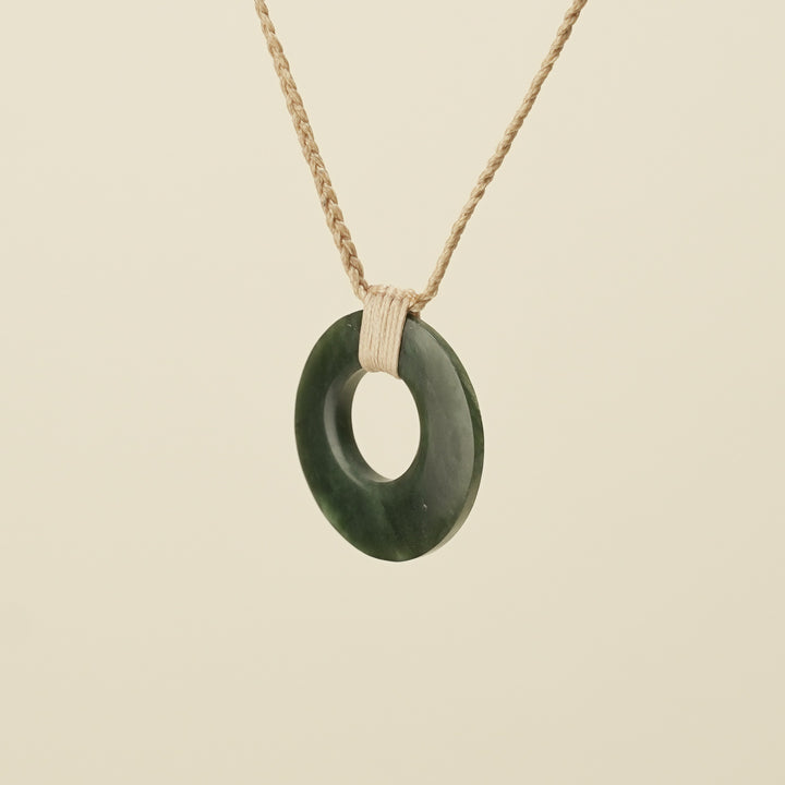 Porowhita Circle of Life Kawakawa Pounamu Small, Tan Binding