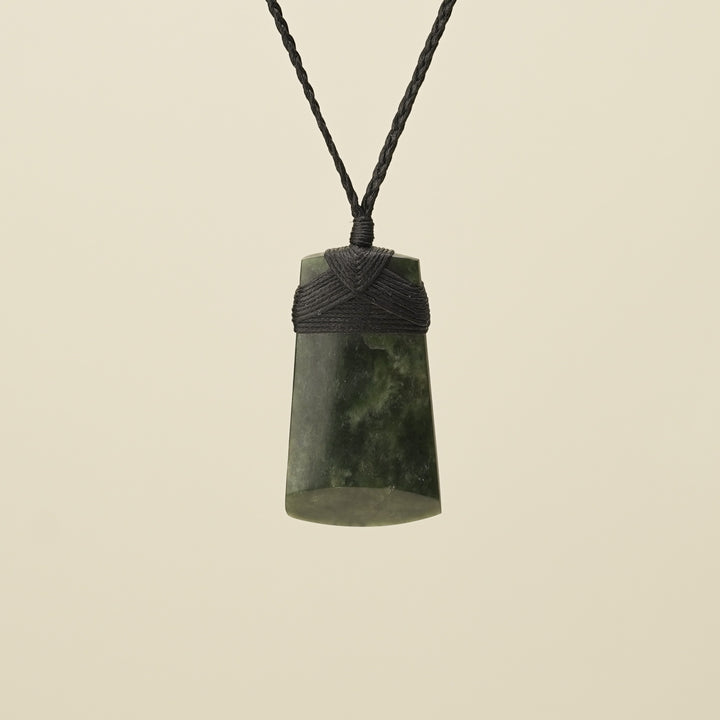 Toki Hapopo Pounamu Medium Pendant, Black Binding