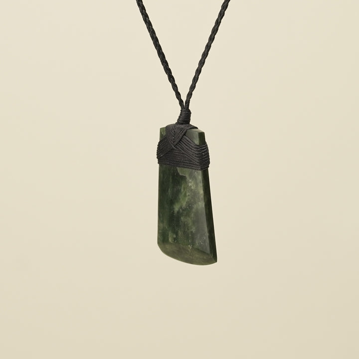 Toki Hapopo Pounamu Medium Pendant, Black Binding