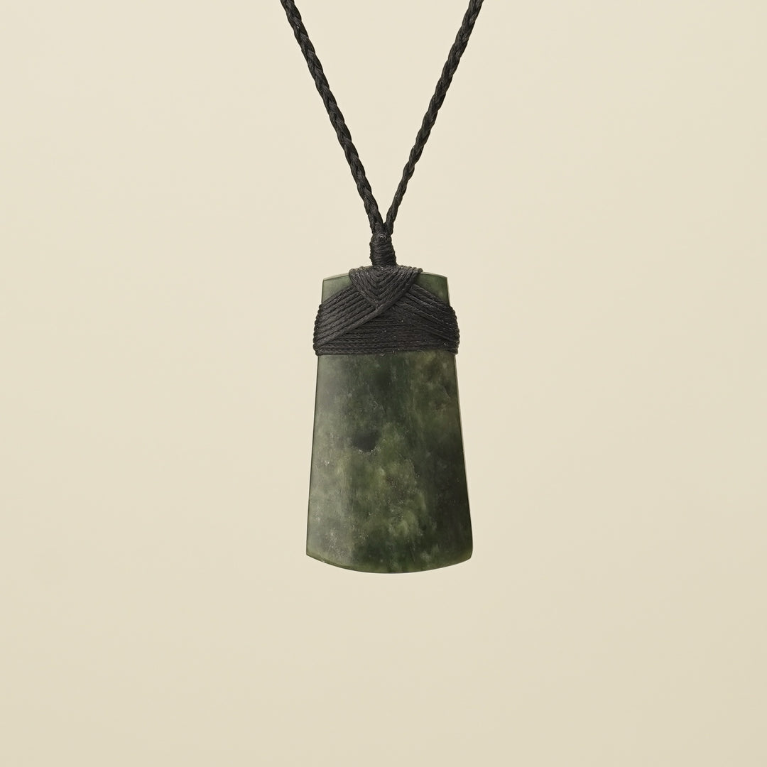Toki Hapopo Pounamu Medium Pendant, Black Binding