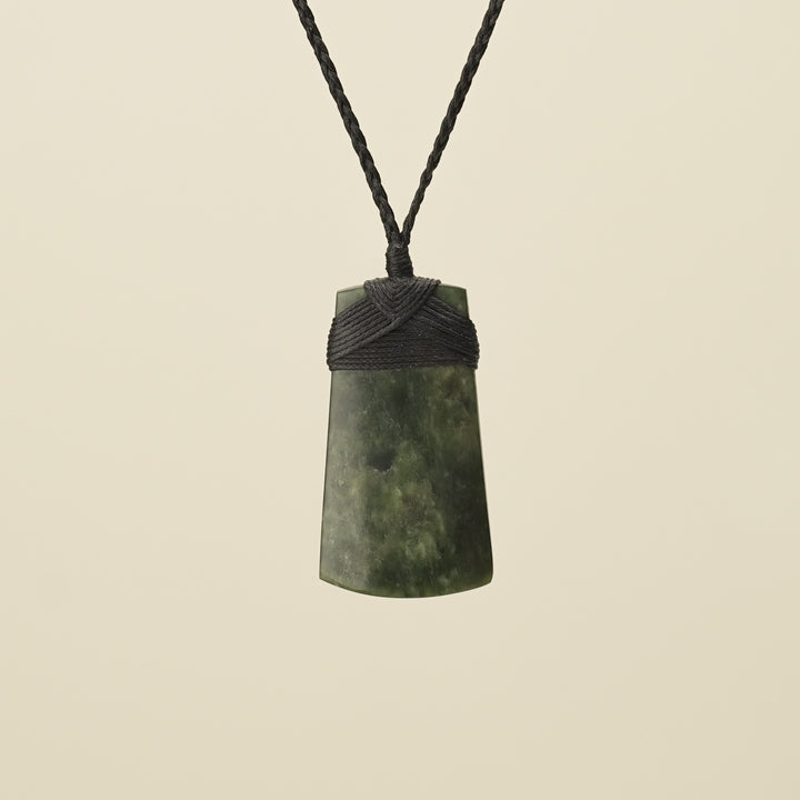 Toki Hapopo Pounamu Medium Pendant, Black Binding