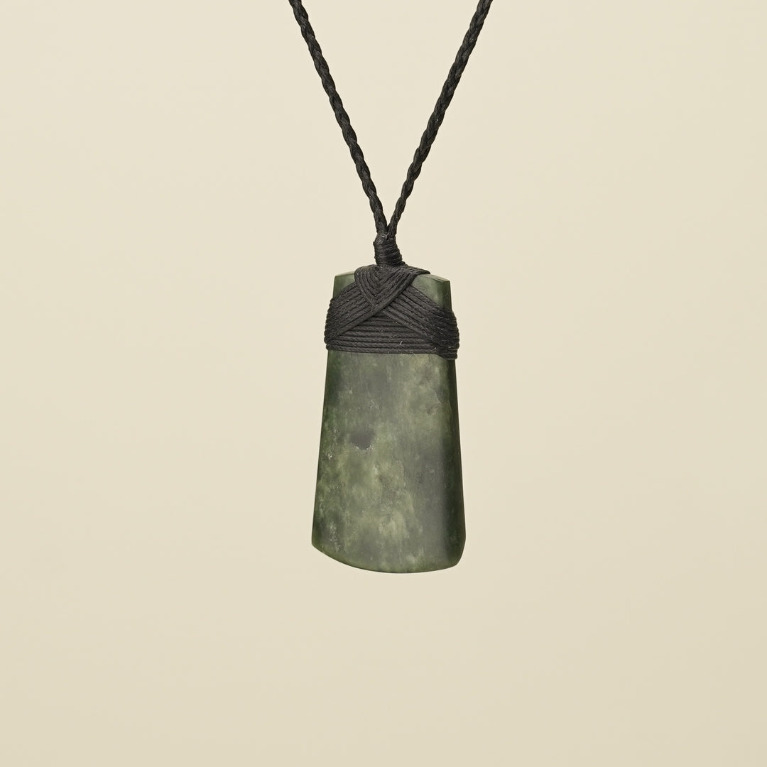 Toki Hapopo Pounamu Medium Pendant, Black Binding
