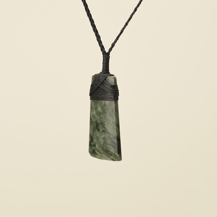 Toki Hapopo Pounamu Small Pendant, Black Binding