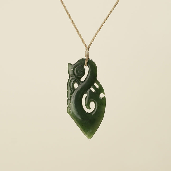 Manaia Kawakawa Greenstone Large Pendant ,Tan Binding