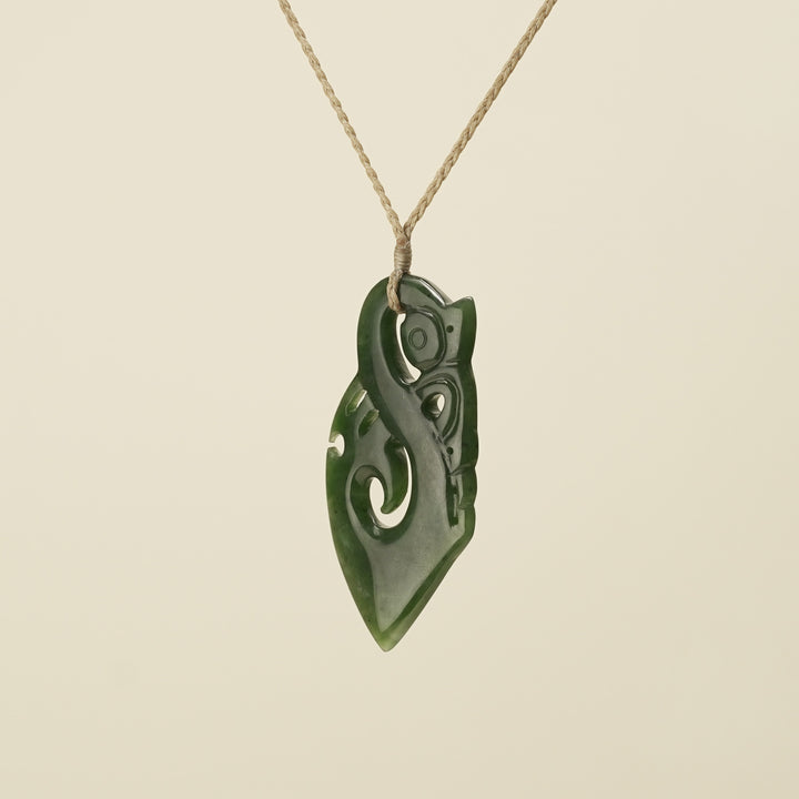 Manaia Kawakawa Greenstone Large Pendant ,Tan Binding