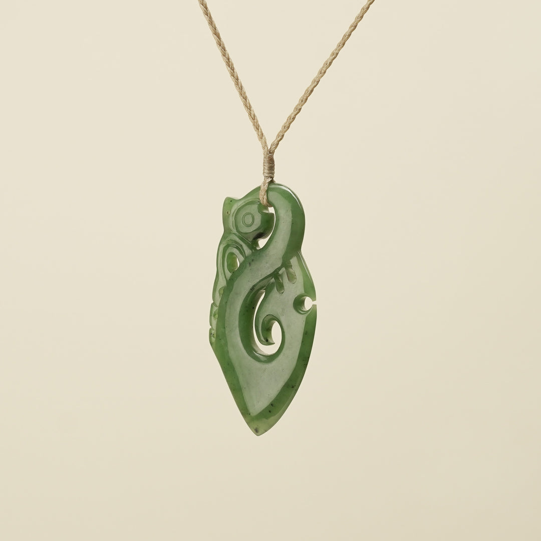 Manaia Kawakawa Greenstone Large Pendant ,Tan Binding
