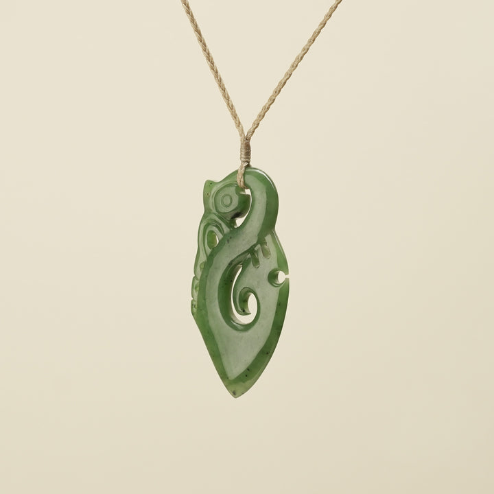 Manaia Kawakawa Greenstone Large Pendant ,Tan Binding