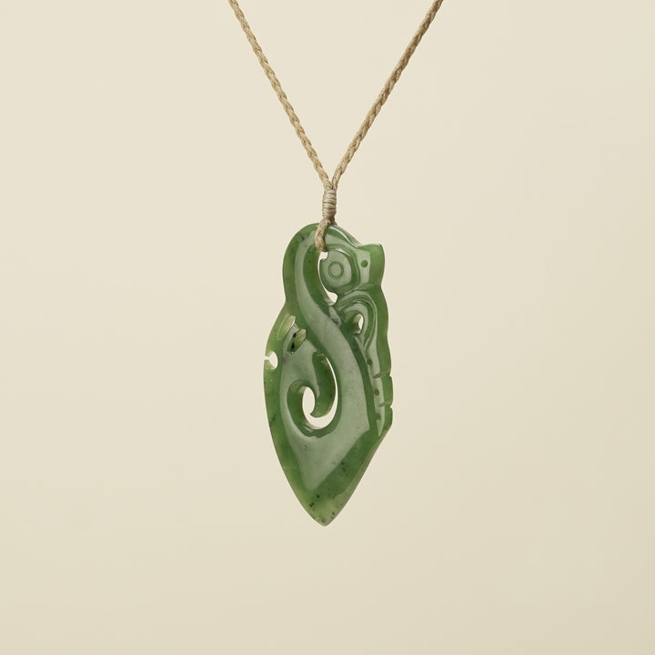 Manaia Kawakawa Greenstone Large Pendant ,Tan Binding