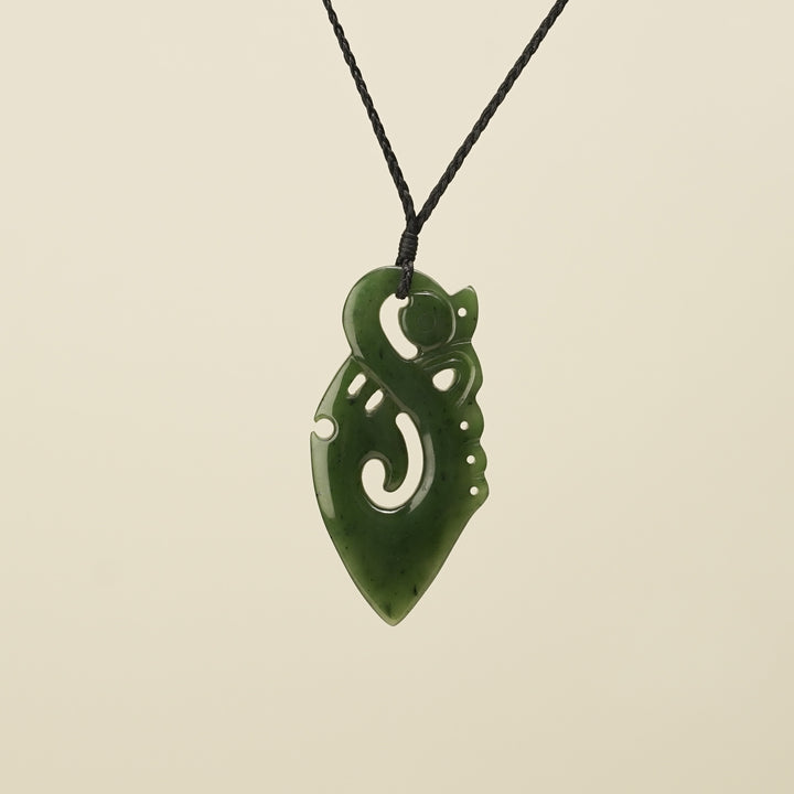 Manaia Kawakawa Greenstone Large Pendant Black Binding