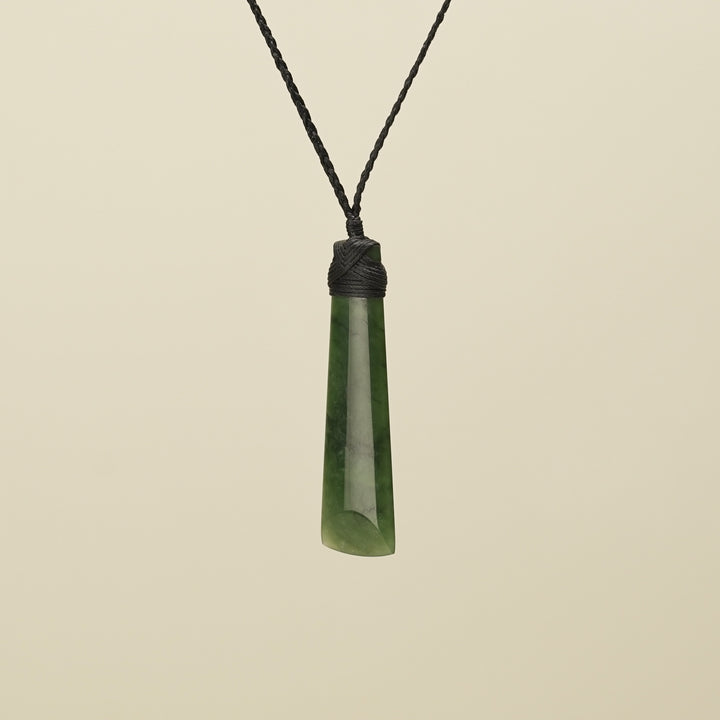 Medium Large Kahurangi Toki Pounamu Pendant Black Binding