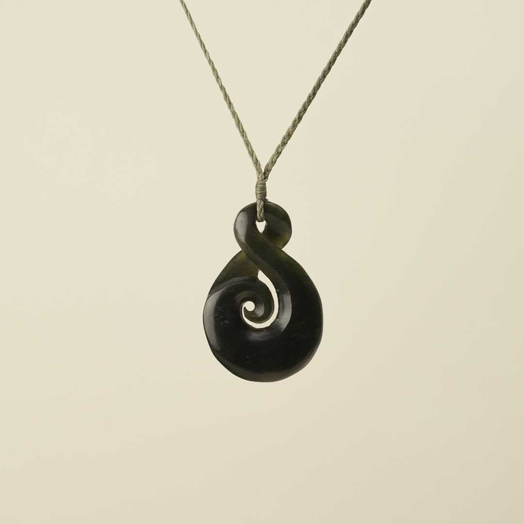 Large Greenstone Koru Pikorua Pendant