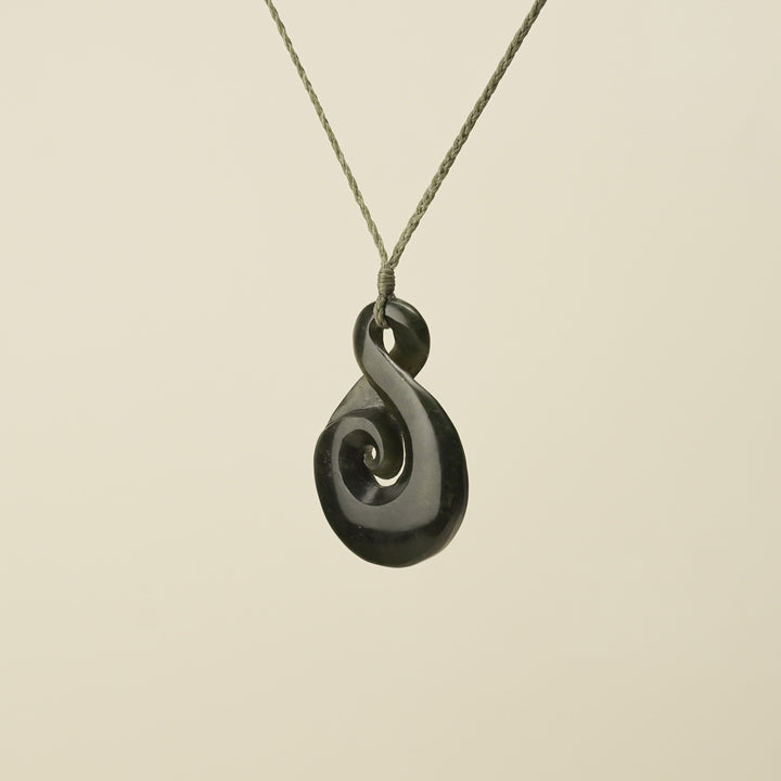 Large Greenstone Koru Pikorua Pendant