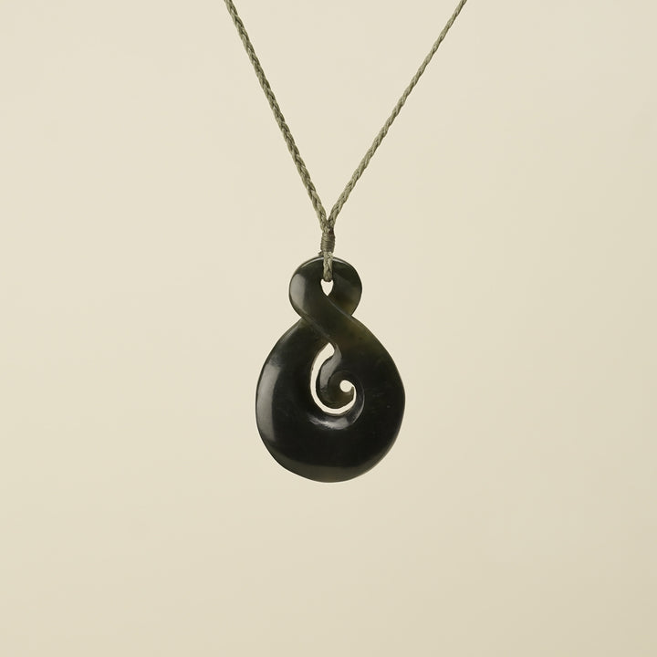 Large Greenstone Koru Pikorua Pendant