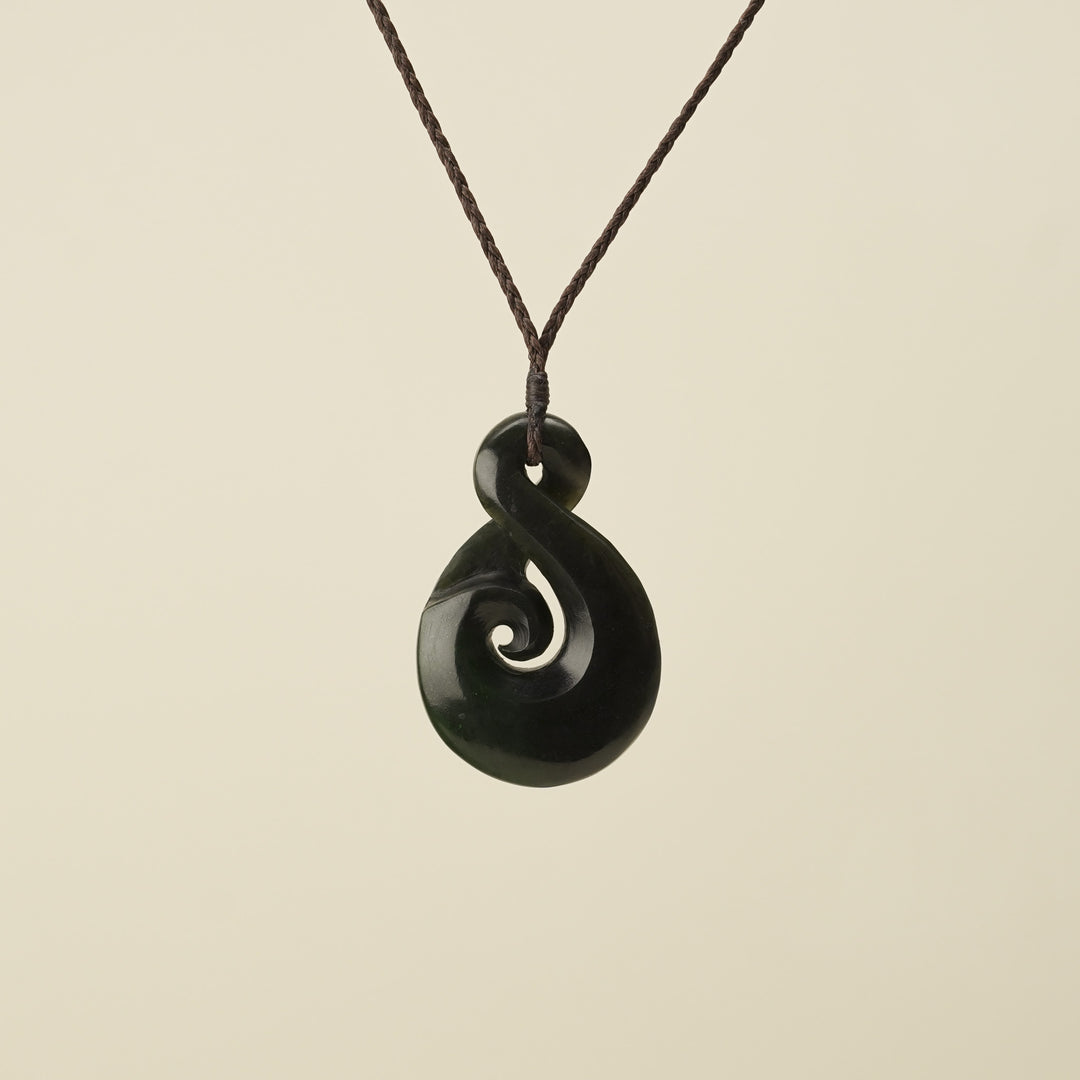 Large Greenstone Koru Pikorua Pendant