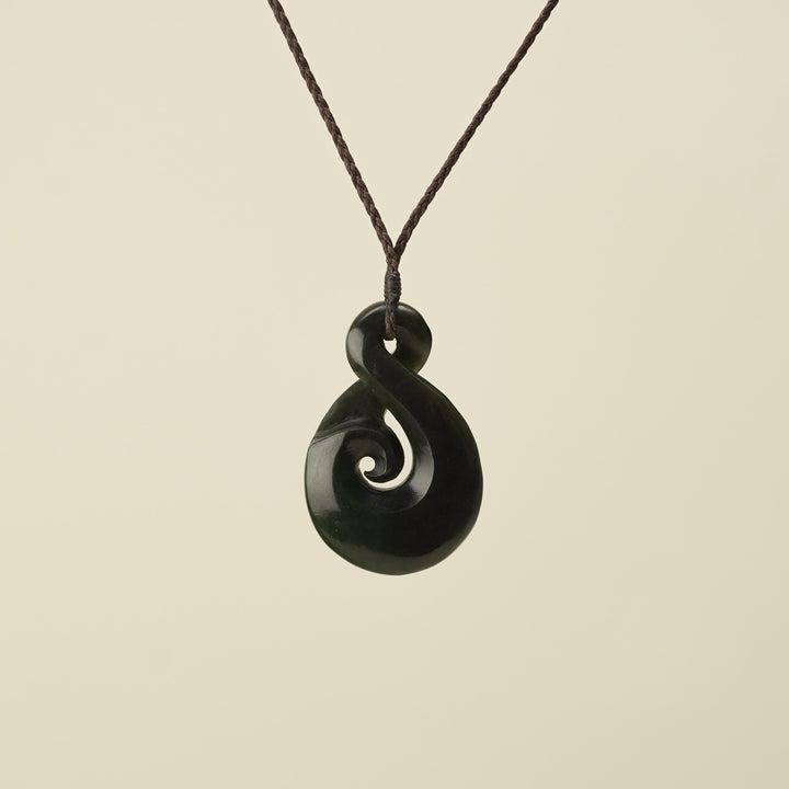 Large Greenstone Koru Pikorua Pendant
