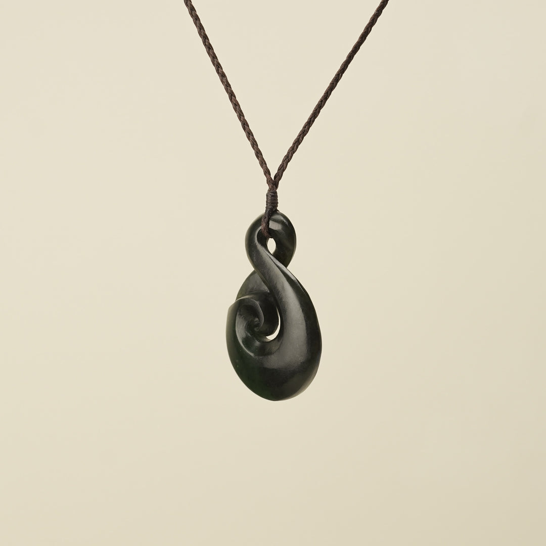 Large Greenstone Koru Pikorua Pendant