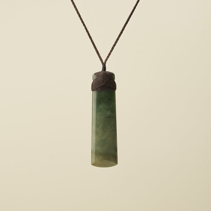 Extra Large Raukaraka Toki Pounamu Pendant Brown Binding