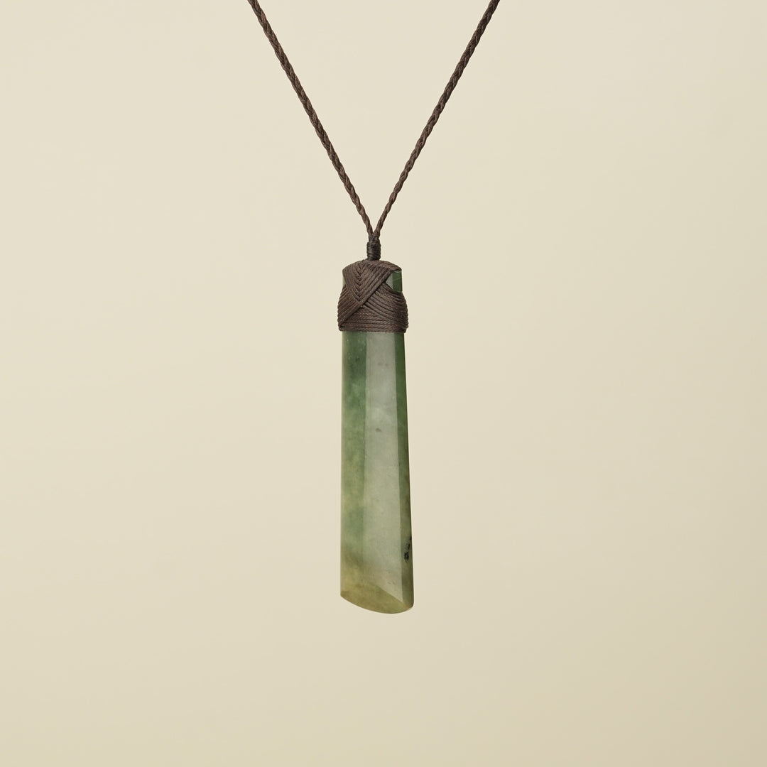 Extra Large Raukaraka Toki Pounamu Pendant Brown Binding