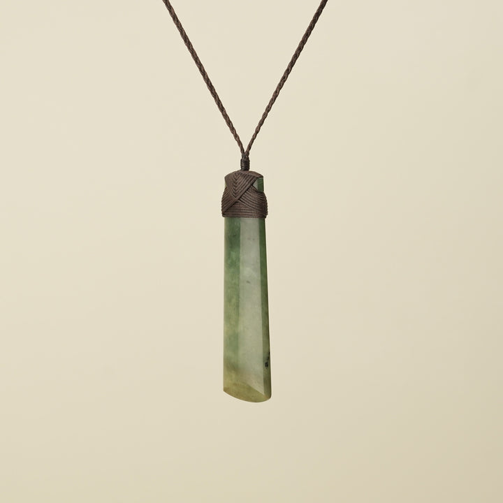 Extra Large Raukaraka Toki Pounamu Pendant Brown Binding