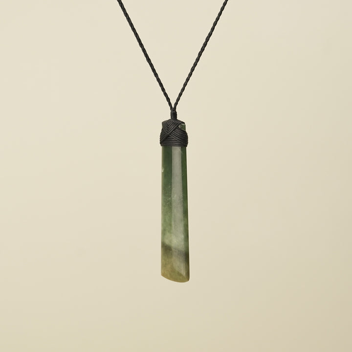Extra Large Raukaraka Toki Pounamu Pendant Black Binding
