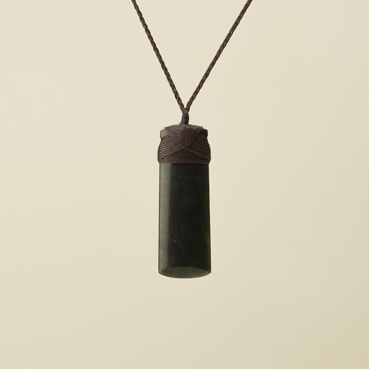 Large Kawakawa Toki Pounamu Pendant Brown Binding