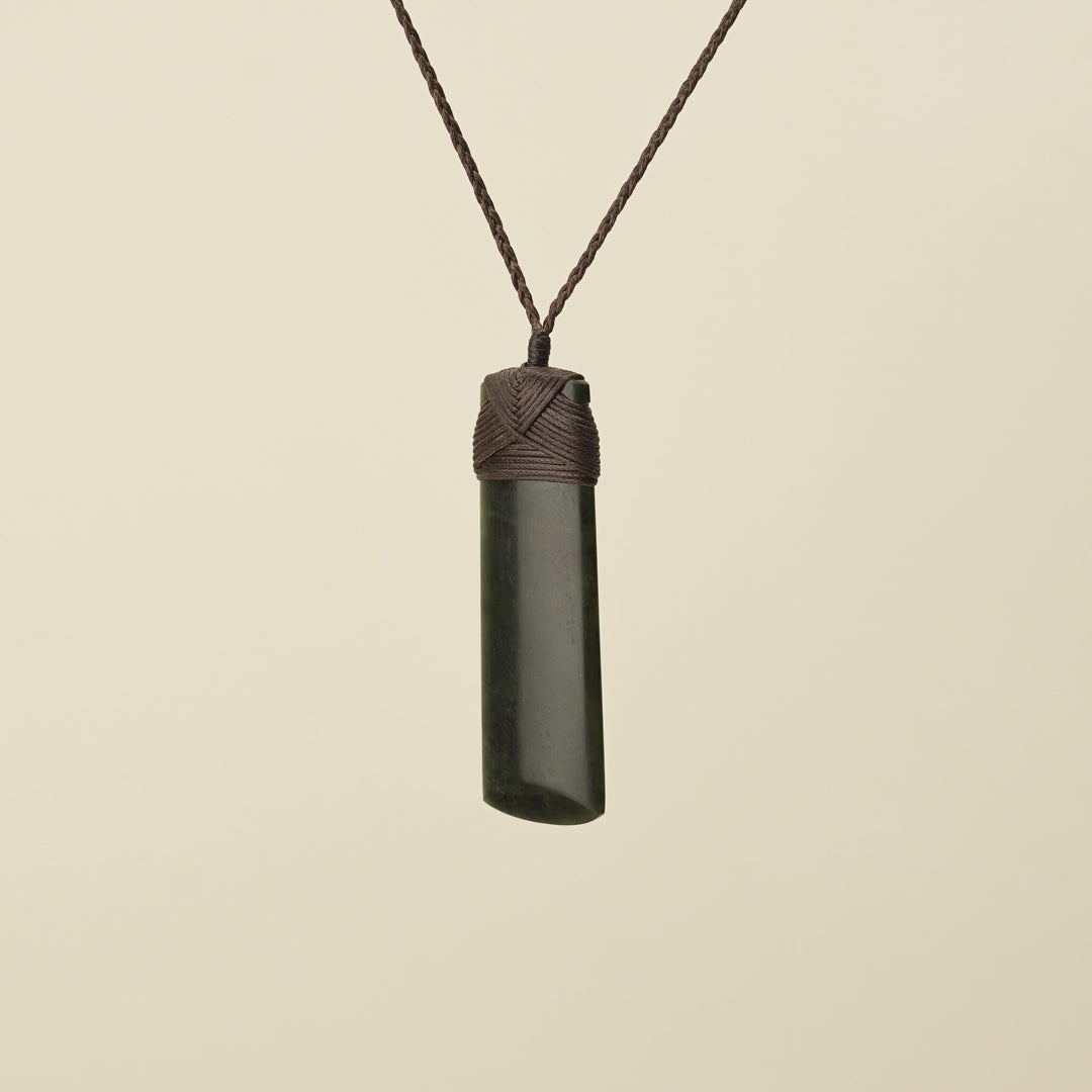 Large Kawakawa Toki Pounamu Pendant Brown Binding