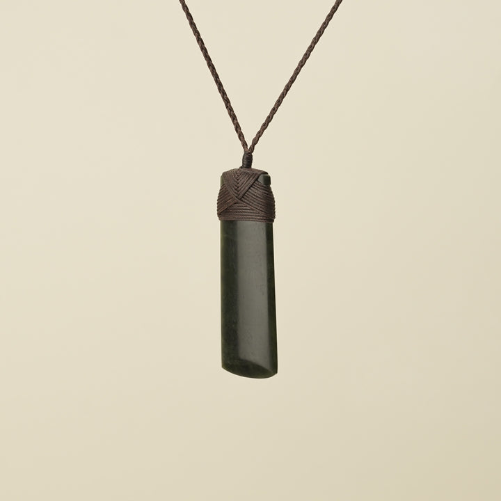 Large Kawakawa Toki Pounamu Pendant Brown Binding