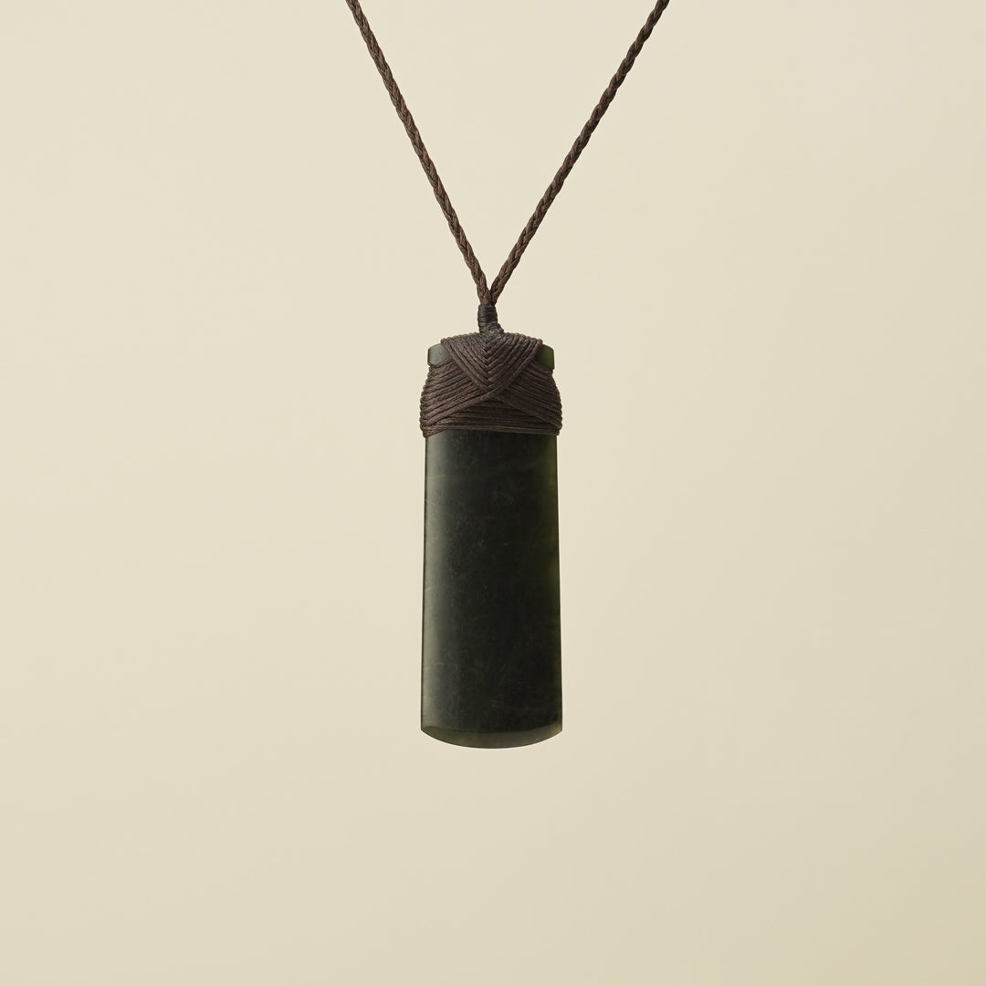 Large Kawakawa Toki Pounamu Pendant Brown Binding