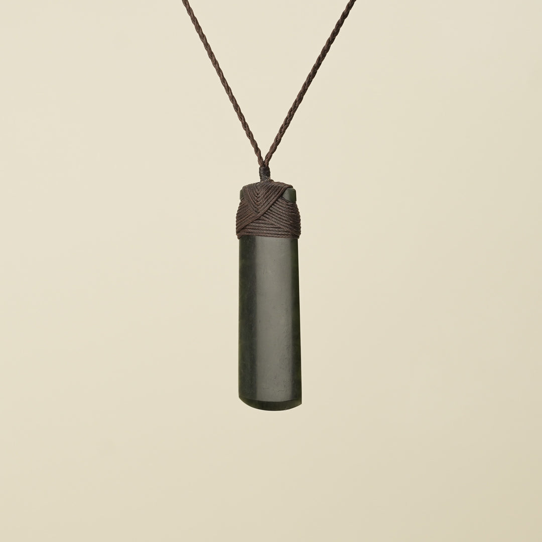 Large Kawakawa Toki Pounamu Pendant Brown Binding