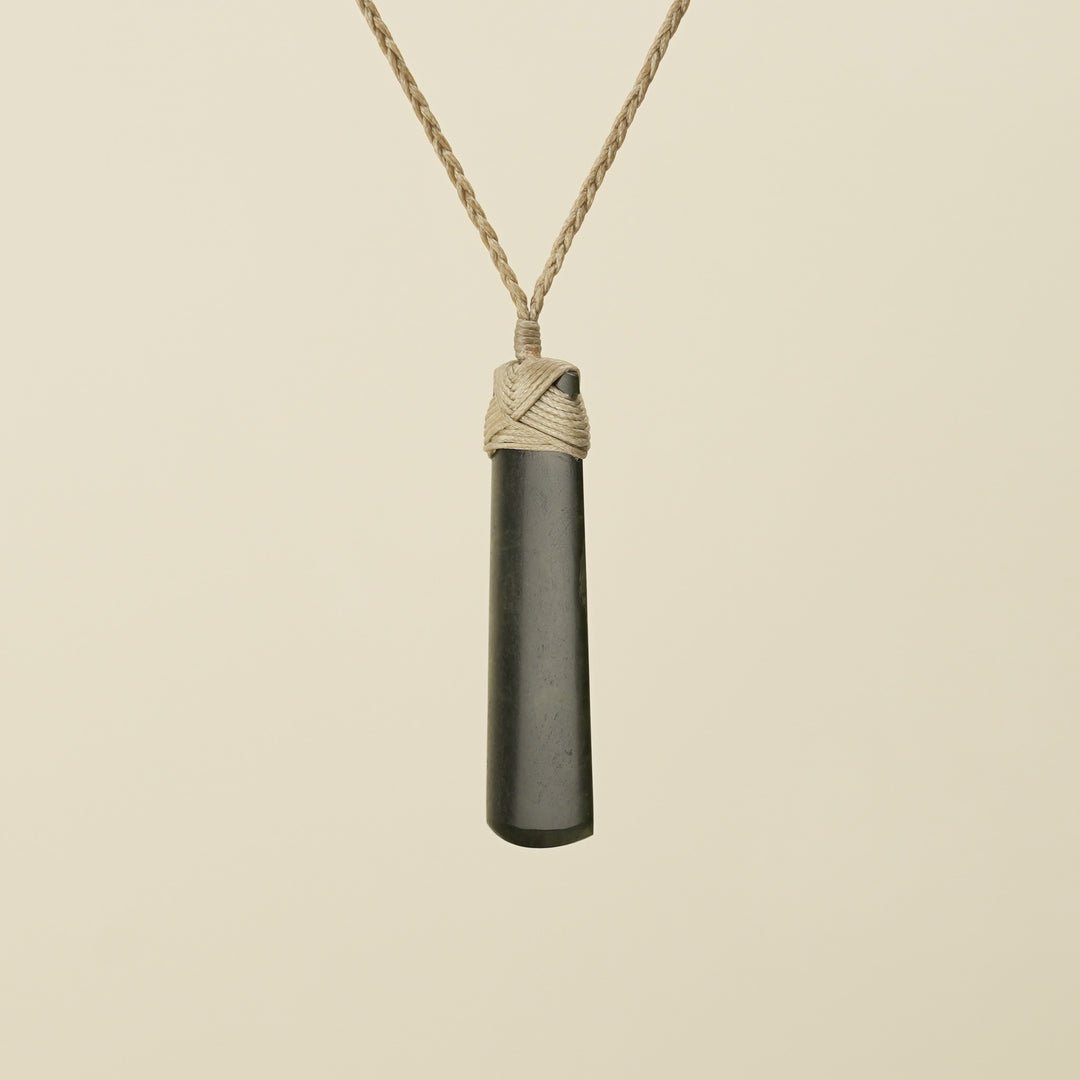 Toki Hapopo Pounamu Medium Pendant Tan Binding