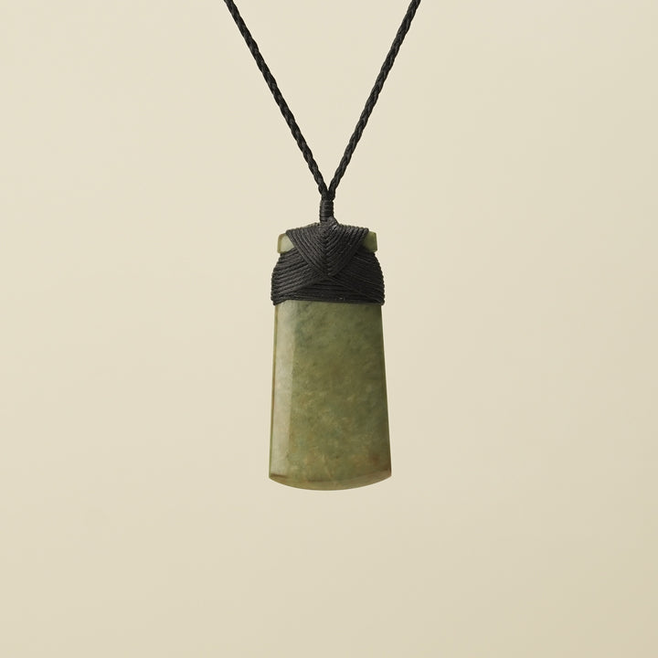 Medium Large Raukaraka Toki Pounamu Pendant Black Binding