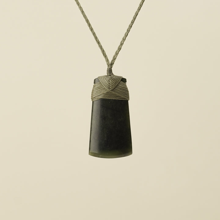 Toki Hapopo Pounamu Small Pendant Khaki Binding