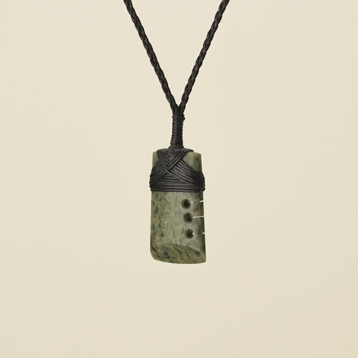 Notched Toki Kawakawa Extra Small Pounamu Pendant, Black Binding