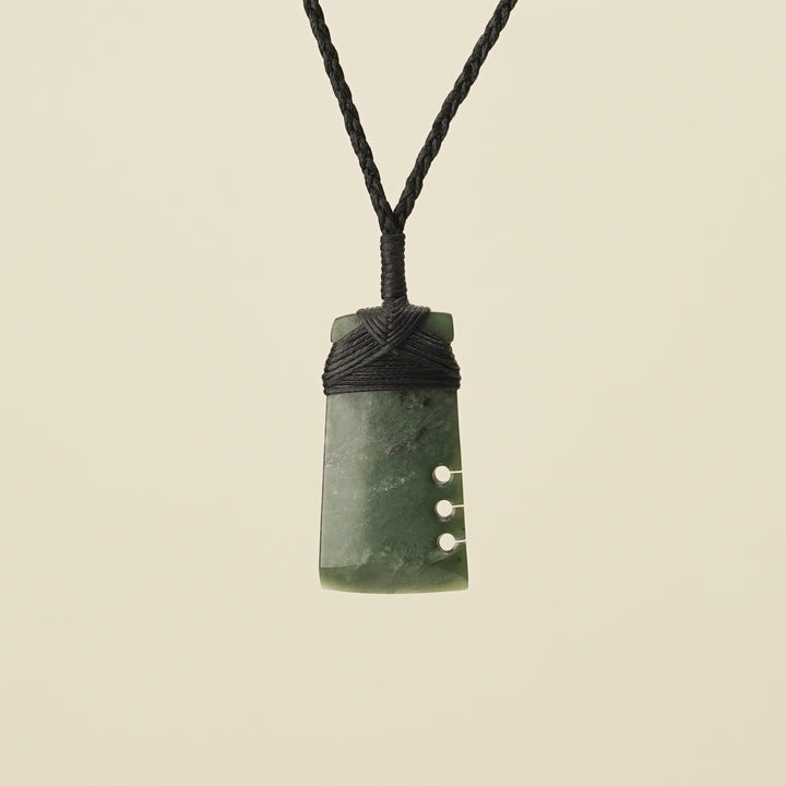 Notched Toki Kawakawa Small Pounamu Pendant Black Binding