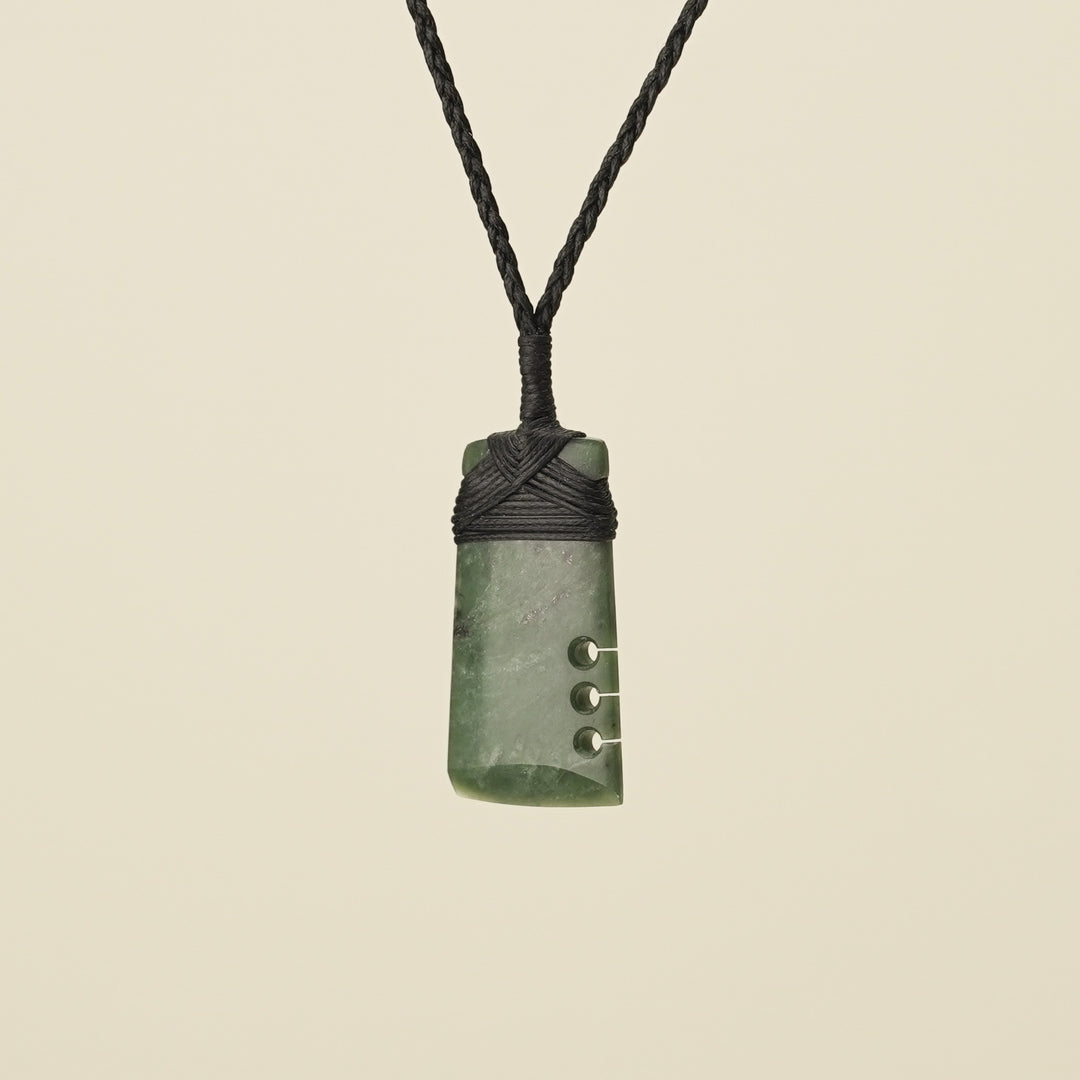 Notched Toki Kawakawa Small Pounamu Pendant Black Binding