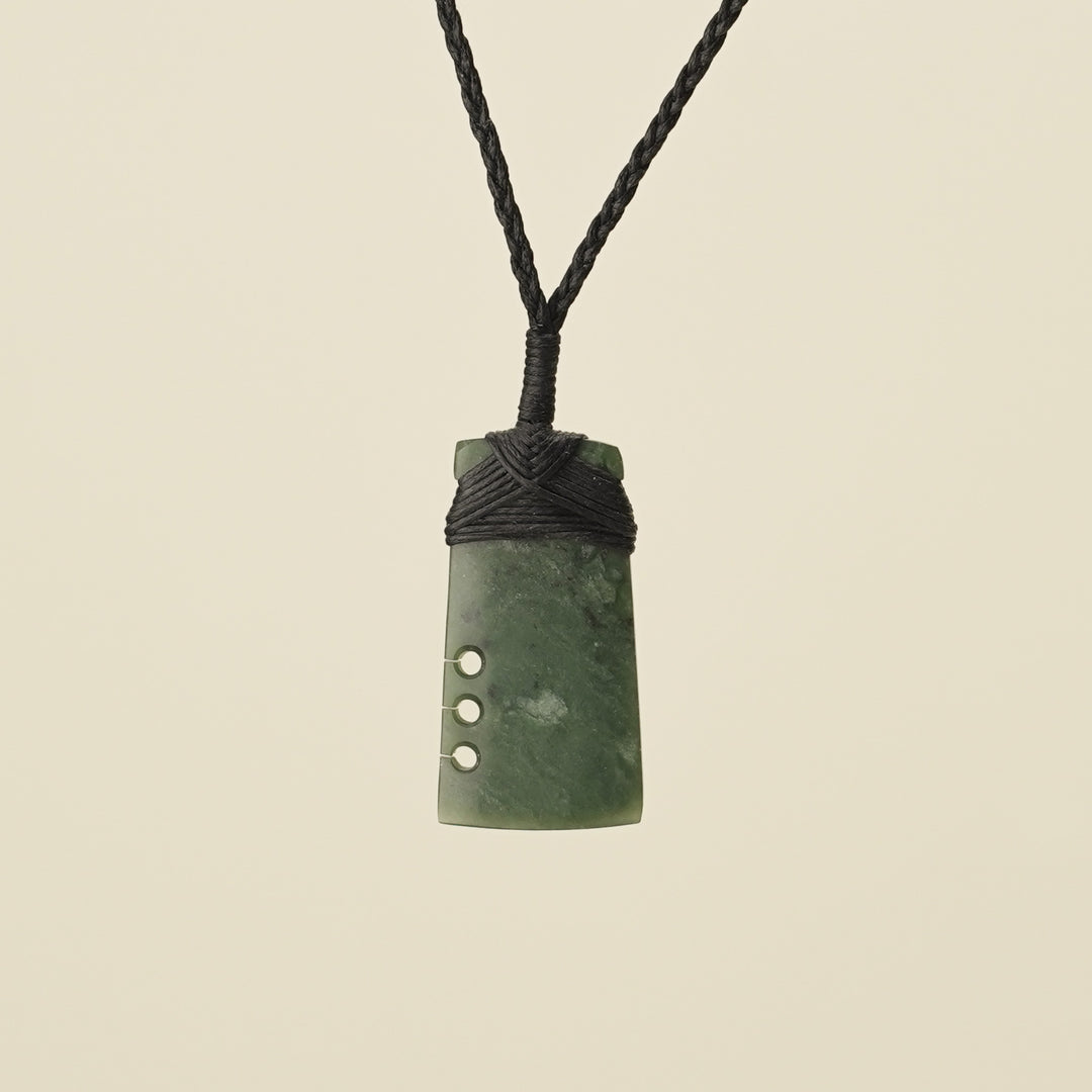 Notched Toki Kawakawa Small Pounamu Pendant Black Binding