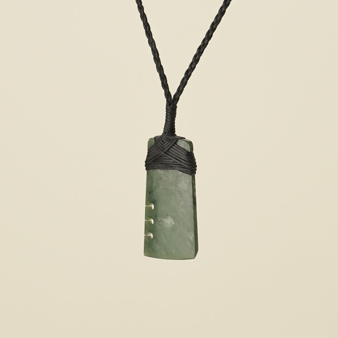 Notched Toki Kawakawa Small Pounamu Pendant Black Binding