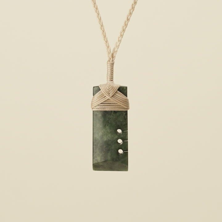 Notched Toki Hapopo Small Pounamu Pendant Tan Binding