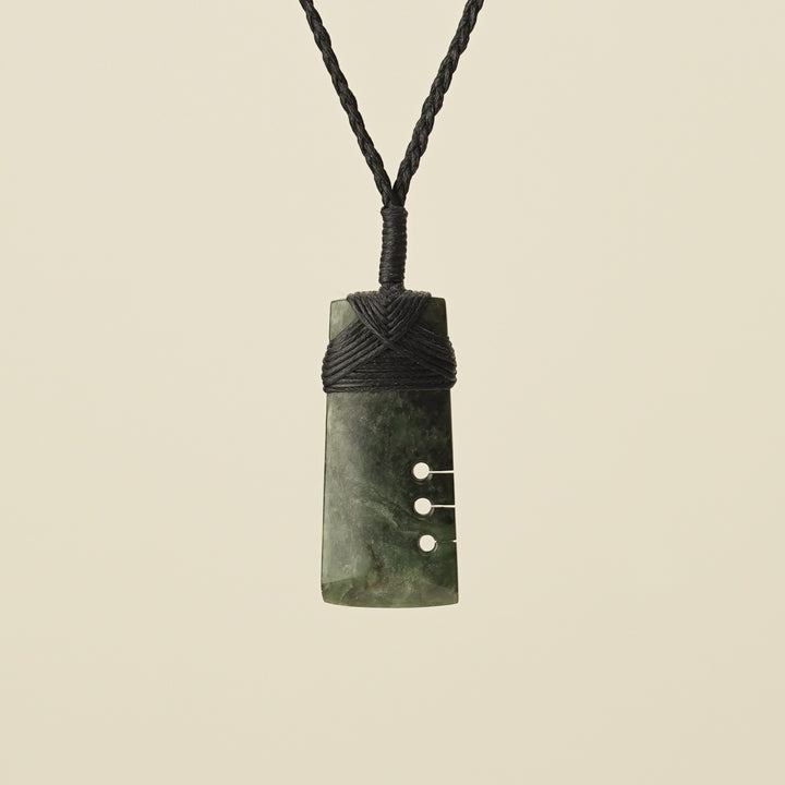 Notched Toki Hapopo Small Pounamu Pendant Black Binding