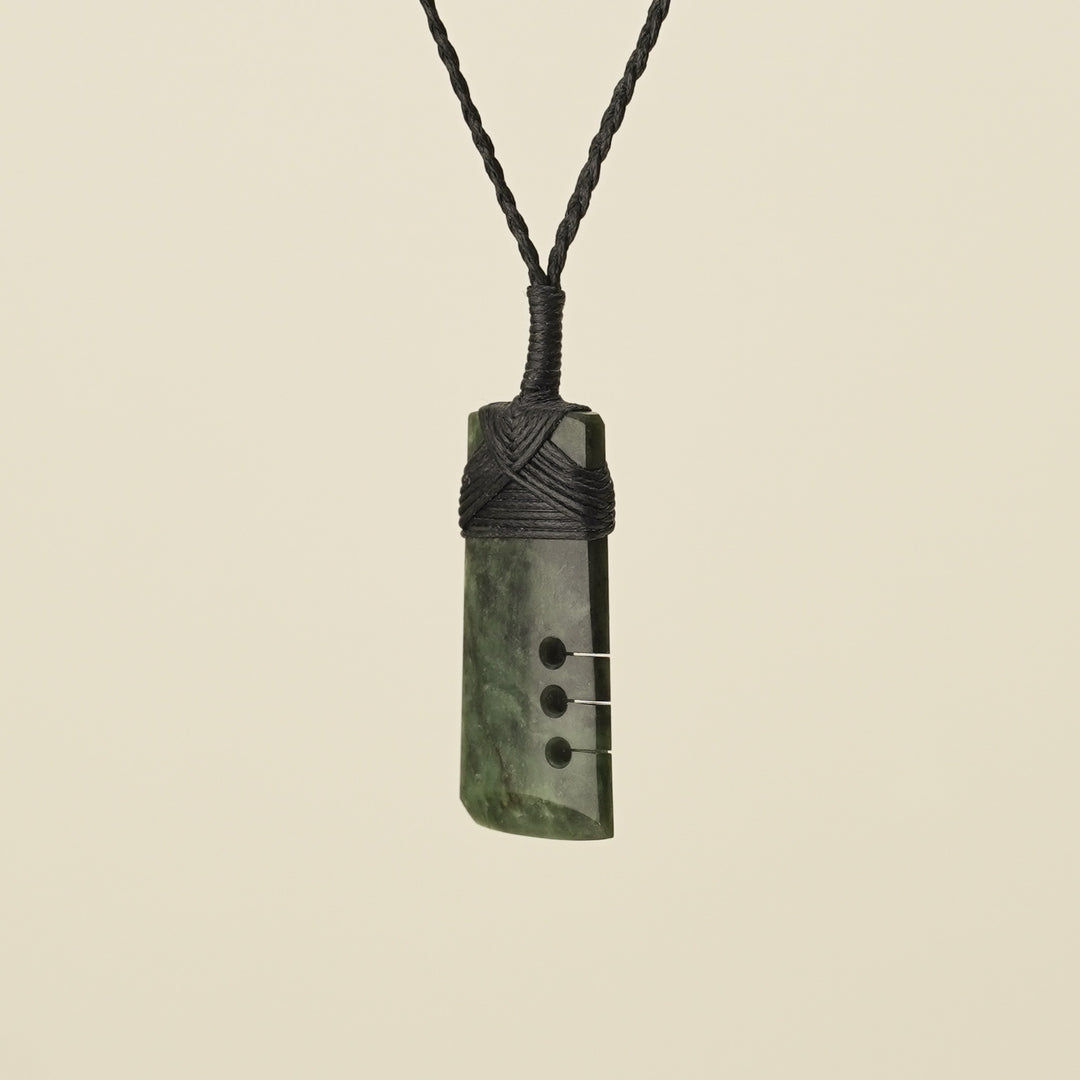Notched Toki Hapopo Small Pounamu Pendant Black Binding